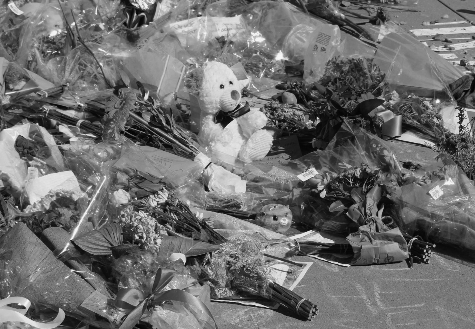 Flowers at a makeshift memorial